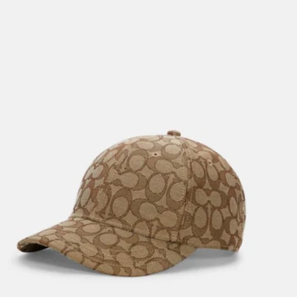 NWT COACH KHAKI SIGNATURE JACQUARD CAP - Picture 1 of 8